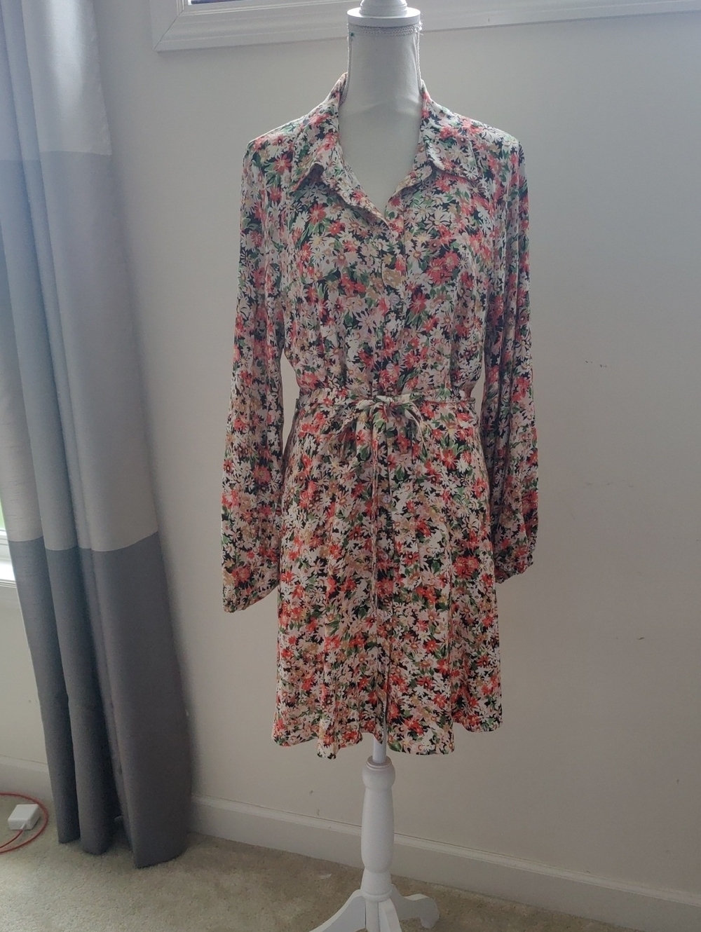 H&M Floral Balloon-sleeved Button Down shirt dress Y2K Cottagecore Vintage - Picture 5 of 14